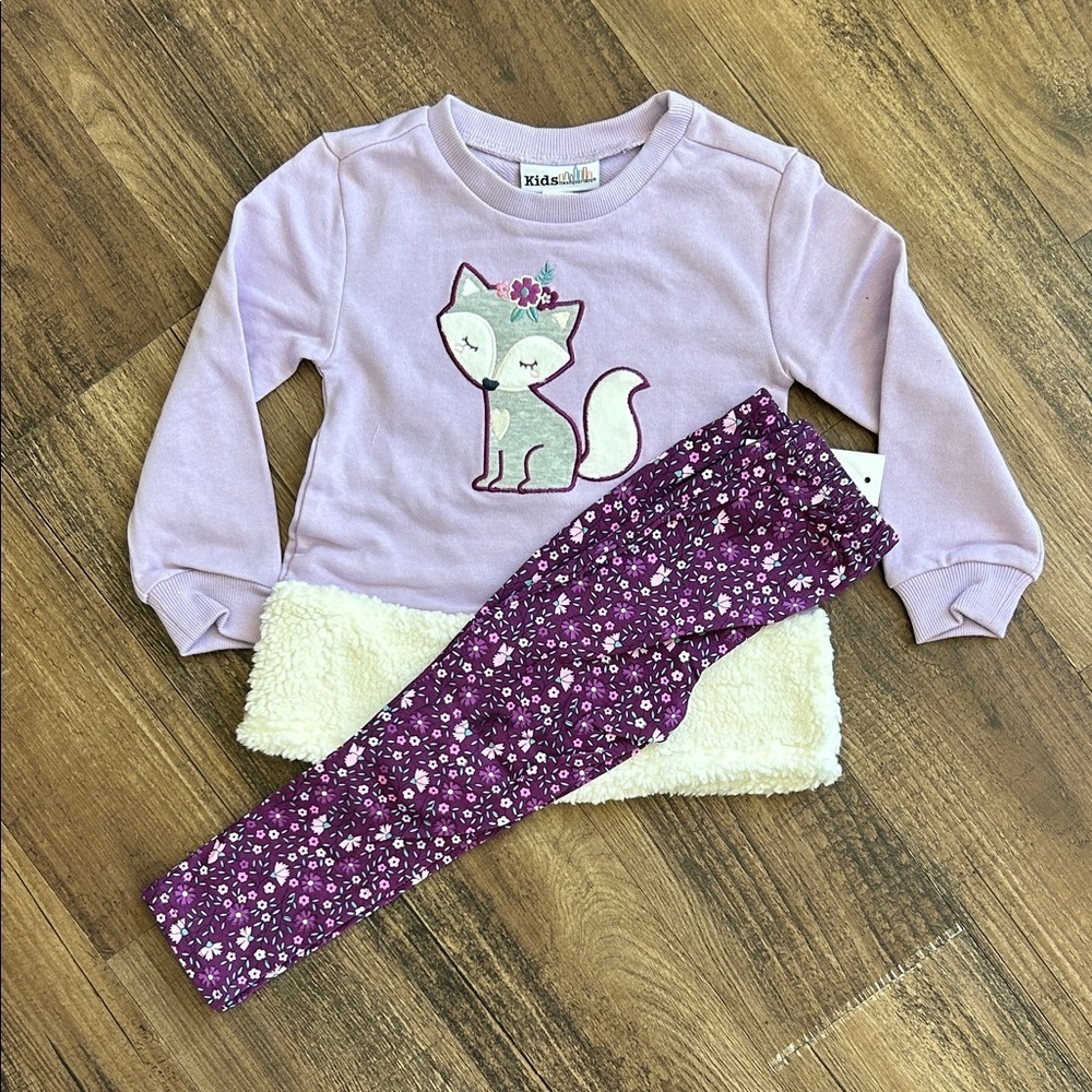 Kids Headquarters Lavender Fox Top and Floral Pants set